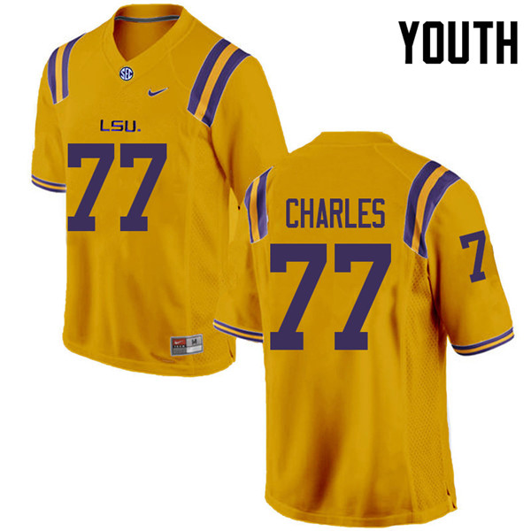 Youth #77 Saahdiq Charles LSU Tigers College Football Jerseys Sale-Gold